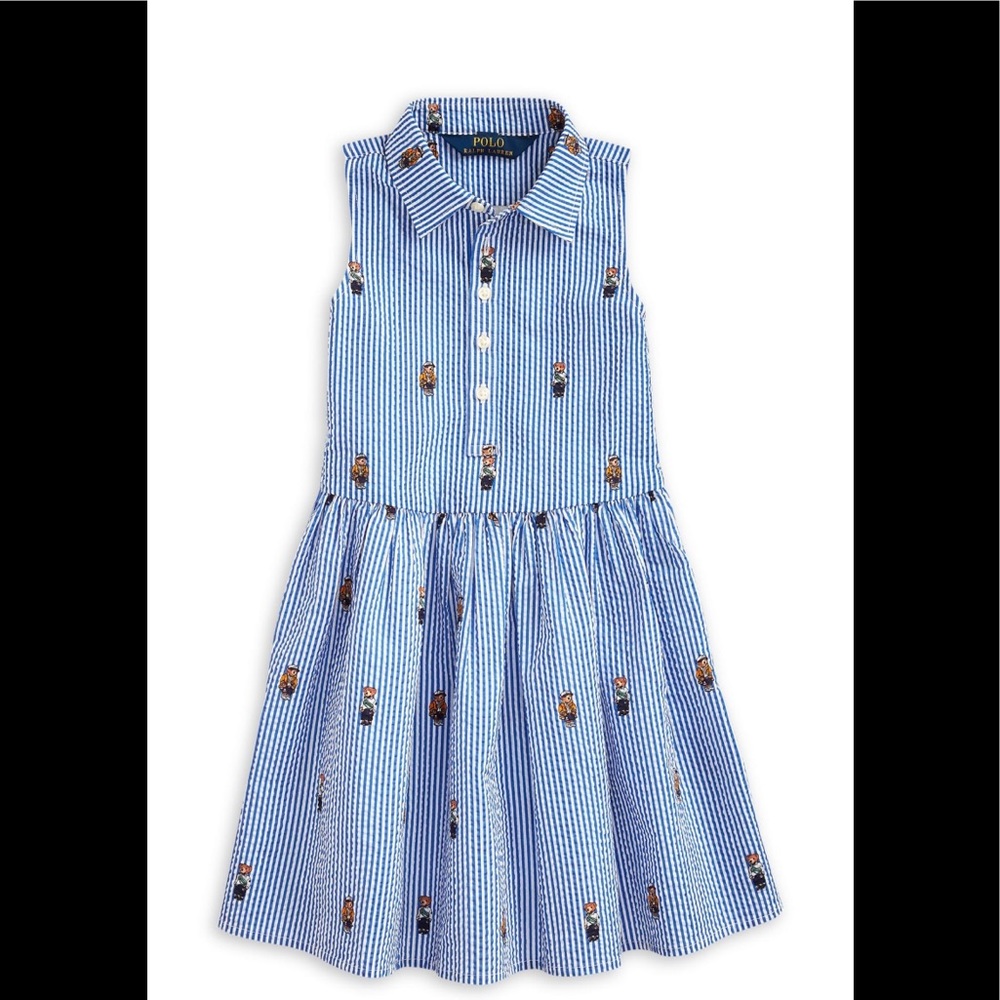 Little Girls Bear-Print Striped cotton dress